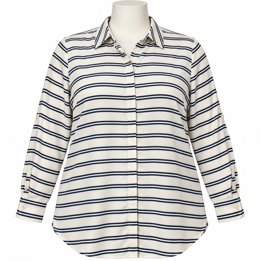 Talbots Women's Long Sleeve Button-down 1 XLp Navy Stripes Staple Capsule Office